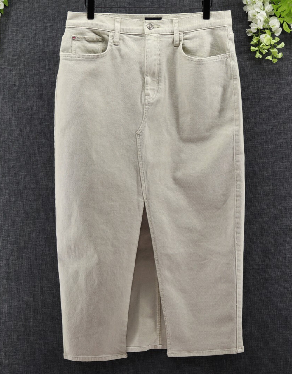 Hudson Jeans High Rise Reconstructed Pencil Midi Skirt Beige Sz 32